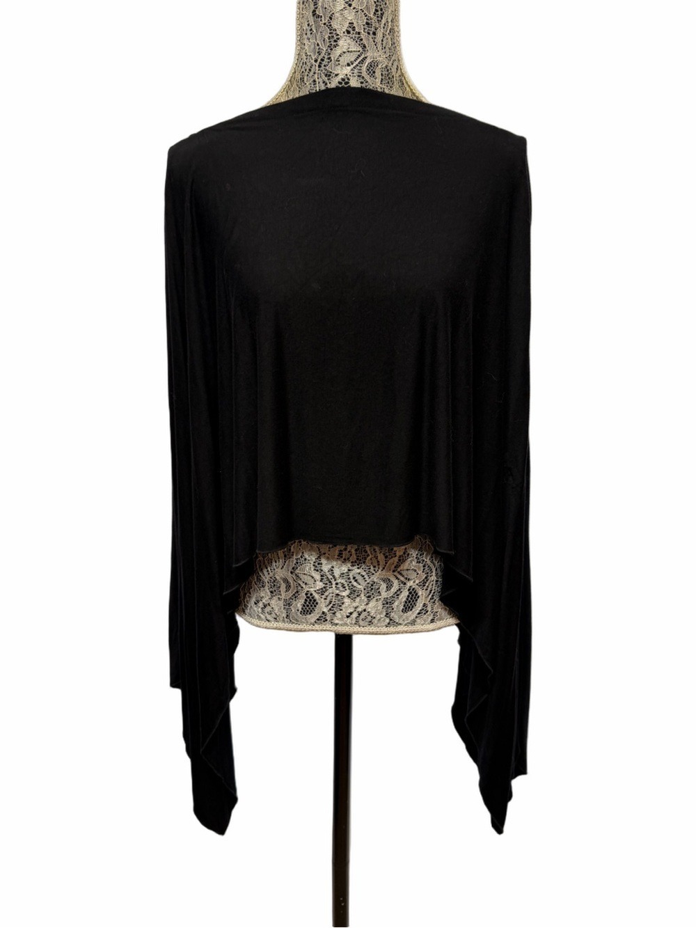 Style 101 Black Convertible Poncho Cape Wrap Batwing Stretch One Size